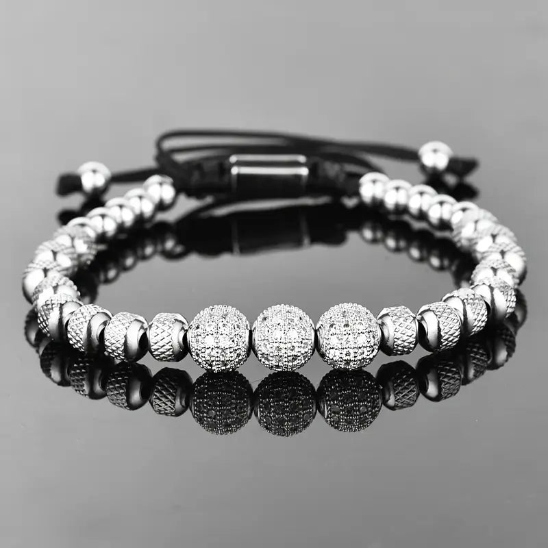 Sophisticated Stainless Steel Bracelet Blue CZ Beads