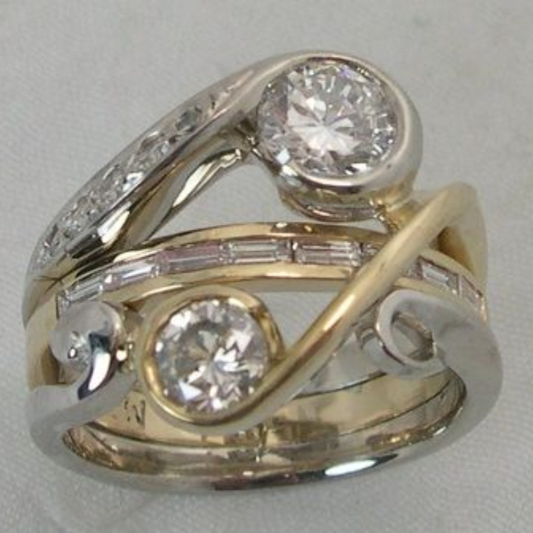 Elegant Silver–Gold Zirconia Ring