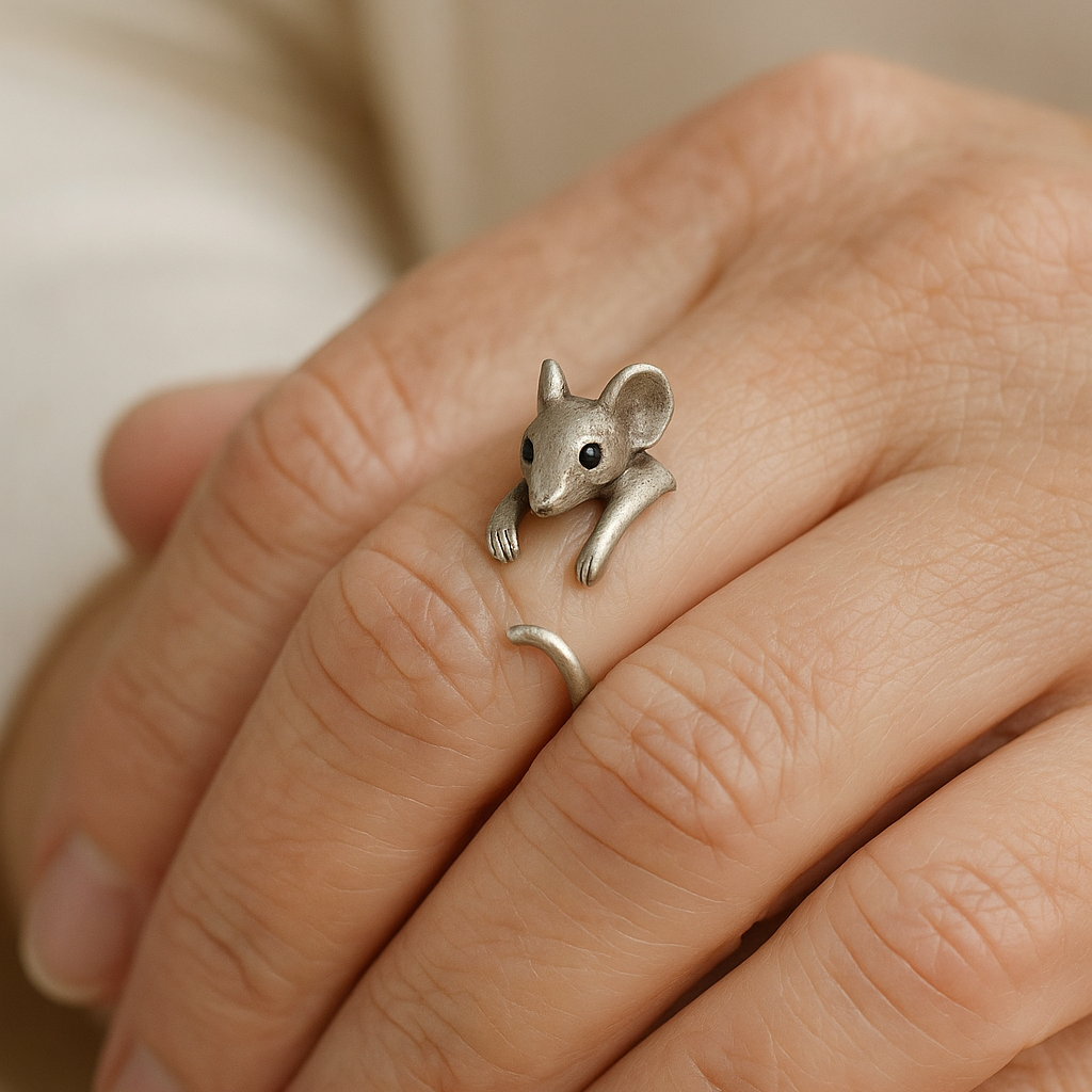 Vintage Silver Mouse-Themed Ring