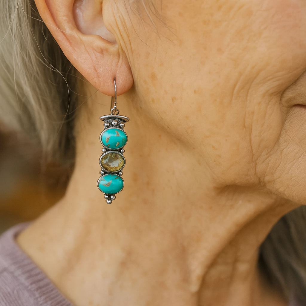 Vintage Natural Turquoise Dropped Earrings