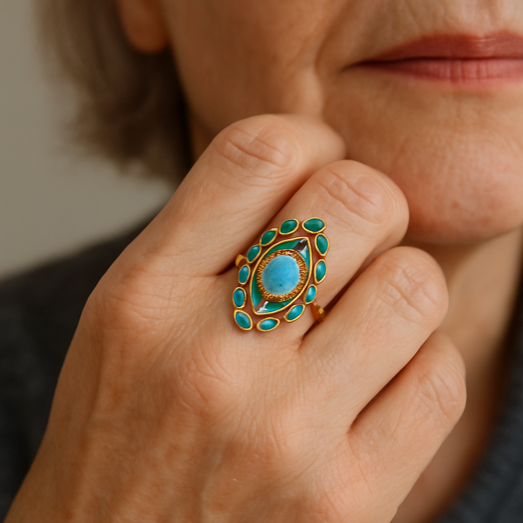 Blue Ring Vintage Crystals and Opal