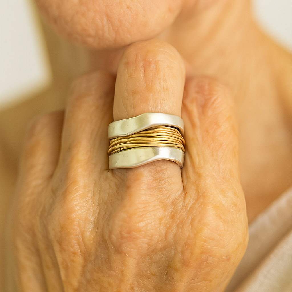 Dual-Tone Silver & Gold Thread Ring