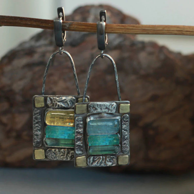 Vintage Blue & Green Crystal Earings