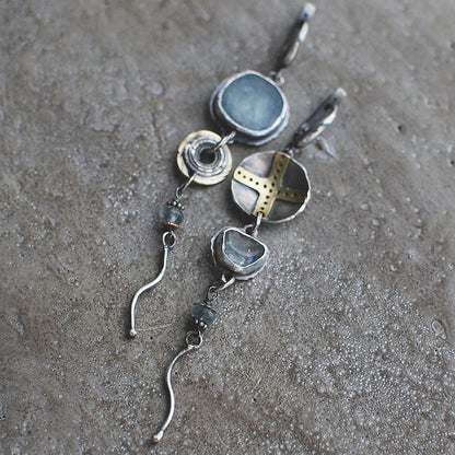 Antique" earrings with blue stones and a cross