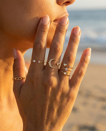 Model wearing 10-Pack Bohemian Silver and Gold Plated Rings