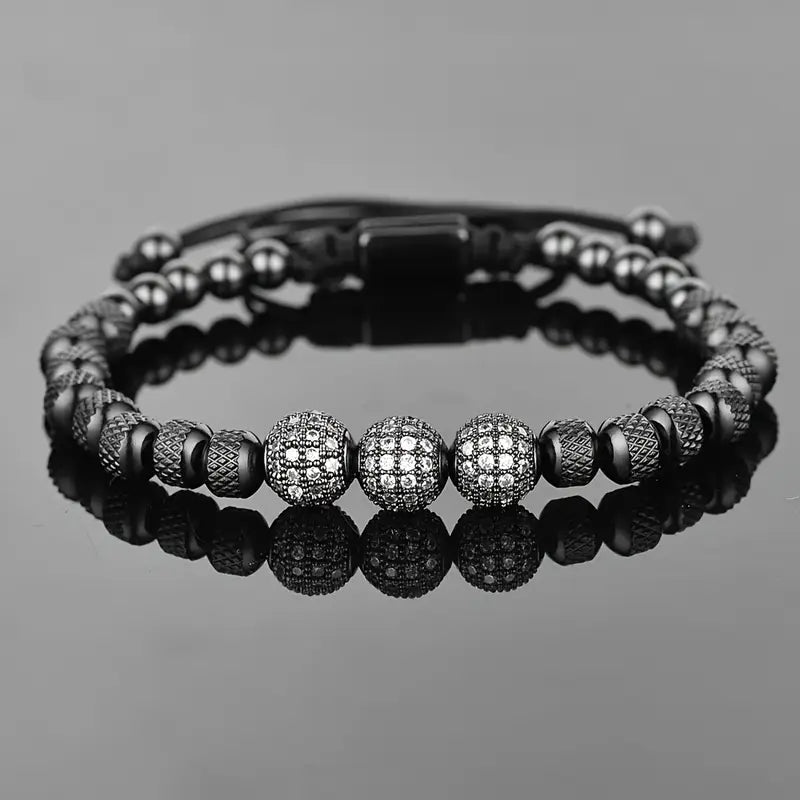 Sophisticated Stainless Steel Bracelet Blue CZ Beads