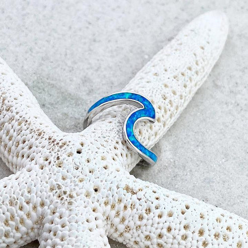 Opal and Silver Ocean Wave Ring