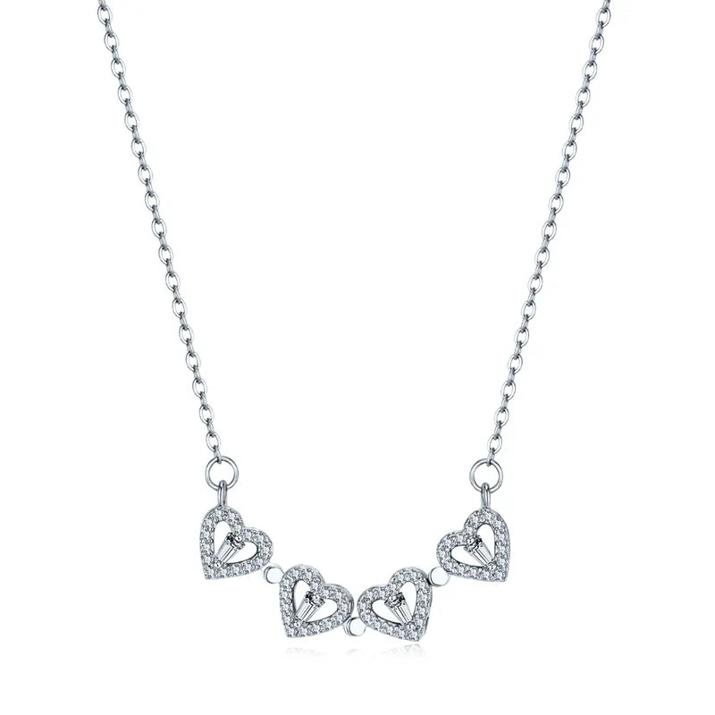Silver Clover Hearts Necklace