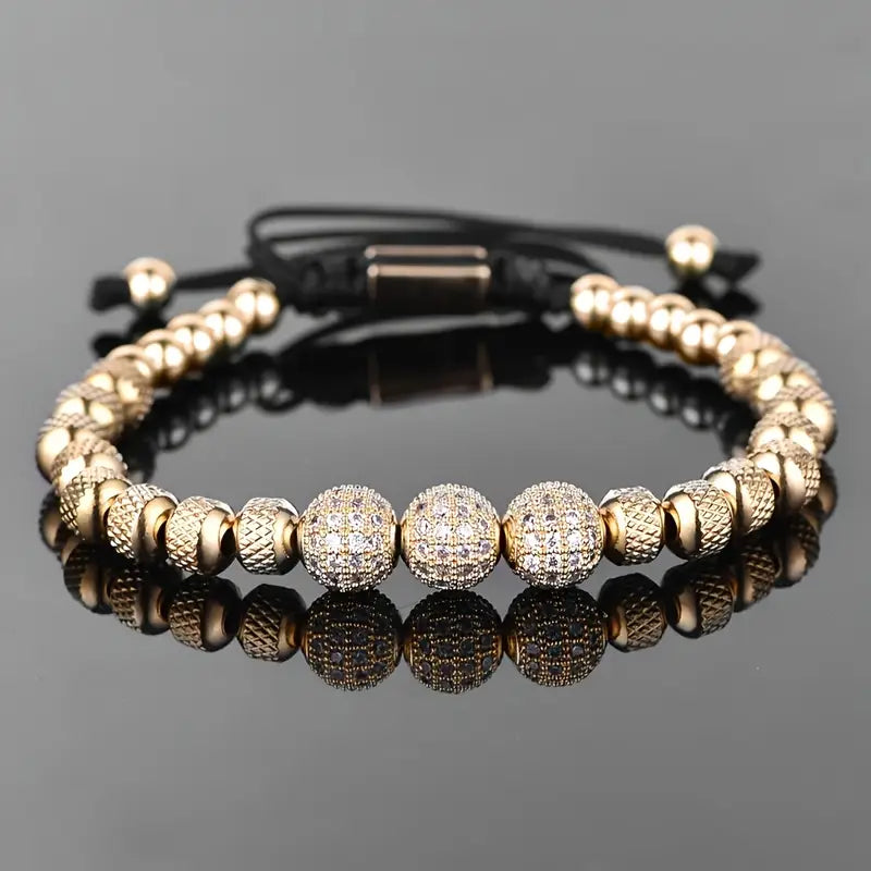 Sophisticated Stainless Steel Bracelet Blue CZ Beads