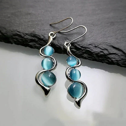 1+1 Offer: Vintage White Opal Necklace + Blue Crystal Dangling Earrings