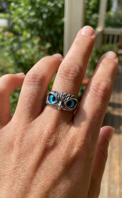 Verstellbarer Glückseulenring aus Silber und Opal