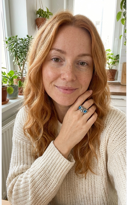 Glückseule – Verstellbarer Ring aus Silber mit Opal