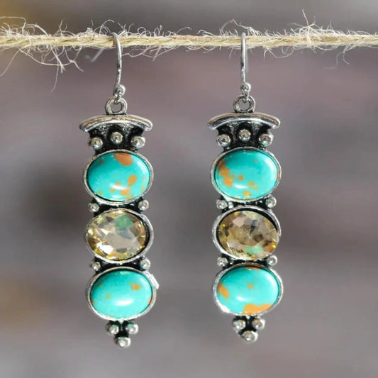 Vintage Natural Turquoise Dropped Earrings
