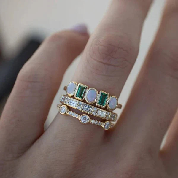 1+1 Offer: Malia Elegant Pearl Earrings + Ring set with white and green opal