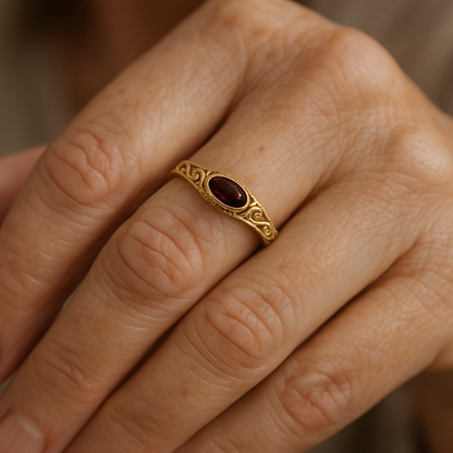 Elegant Red Crystal Gold Ring