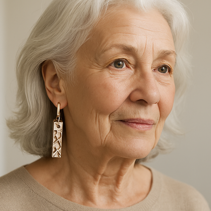 Elegant Rectangular Earrings made of Gold and Silver
