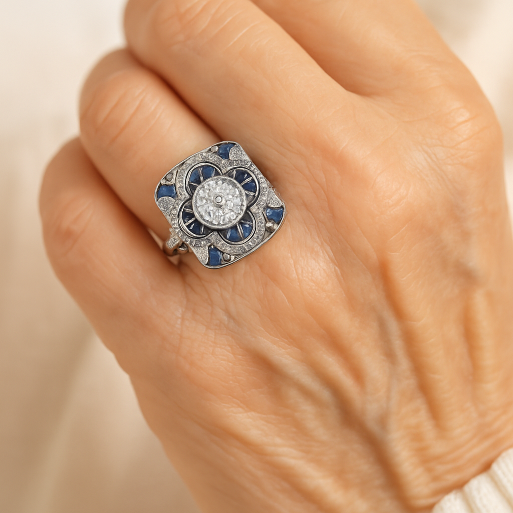 Blue Zircon Classic Vintage Ring