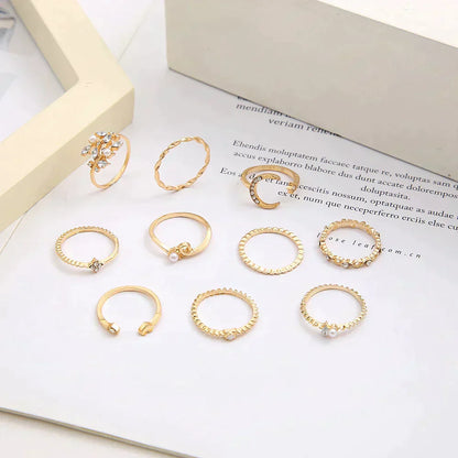 Silver & Gold Bohemian Ring Stack — Set of 10