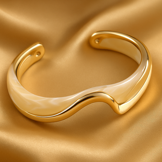 Elegant White Enamel & Gold Open Bracelet