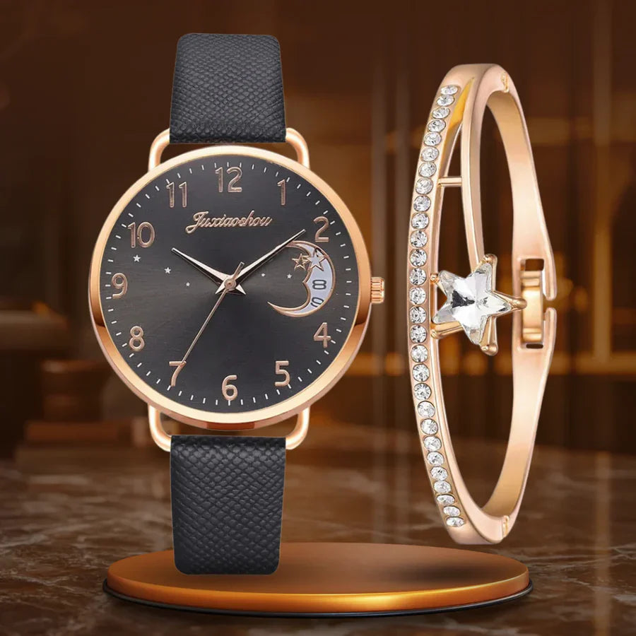 Chloe | Watch And Bracelet Set With Moon-Shaped Dial