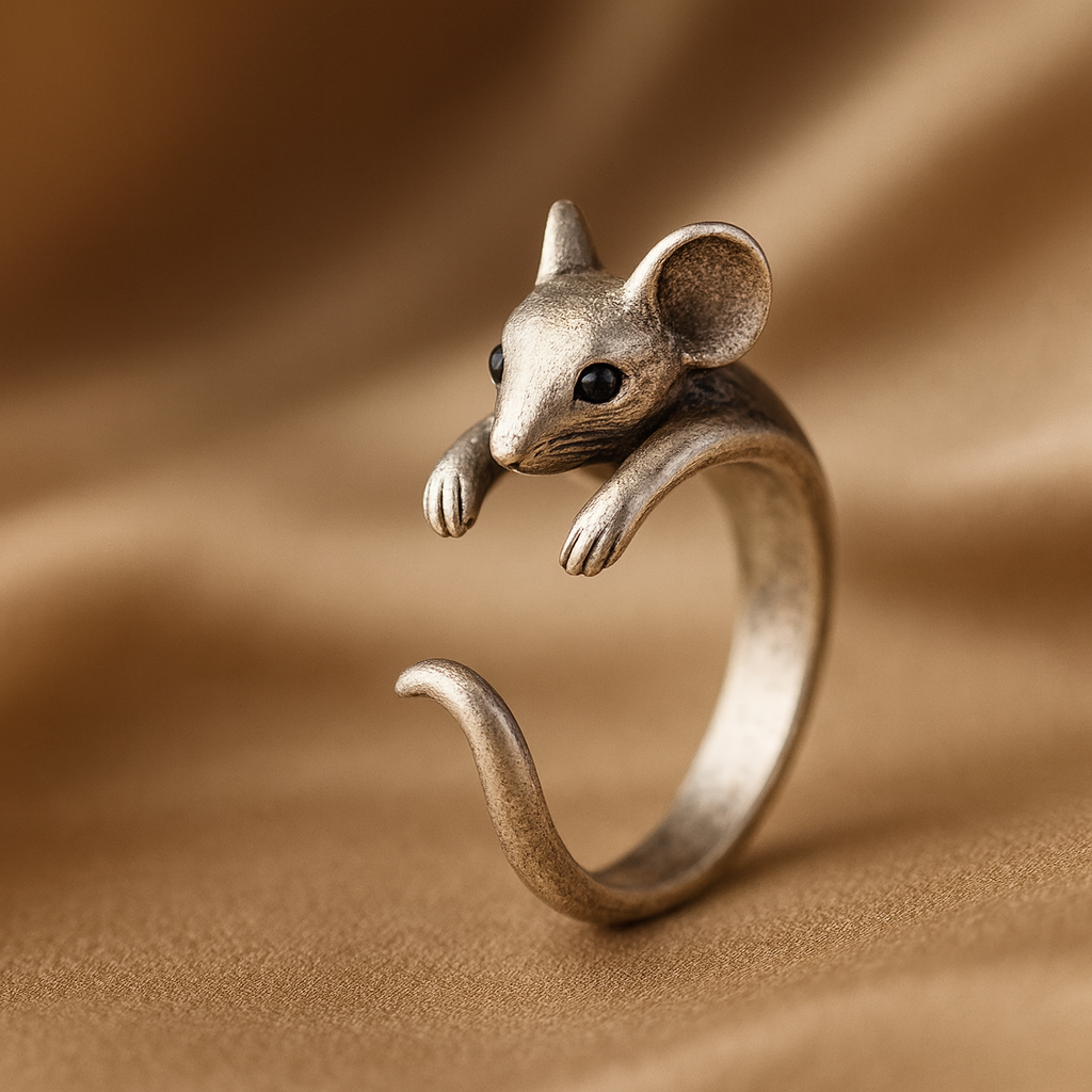 Vintage Silver Mouse-Themed Ring