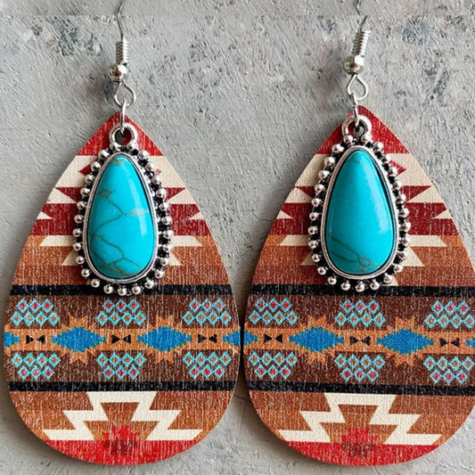 Vintage Turquoise Stone Mandala Drop Earrings