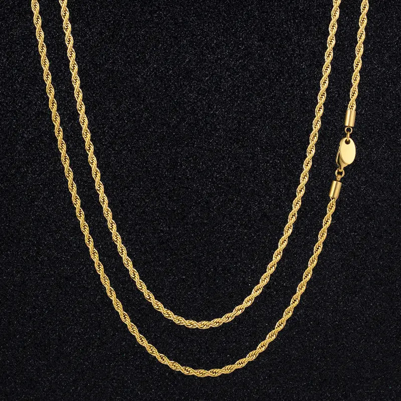Men's Gold Plated Rope Chain Necklace – 3mm Stainless Steel