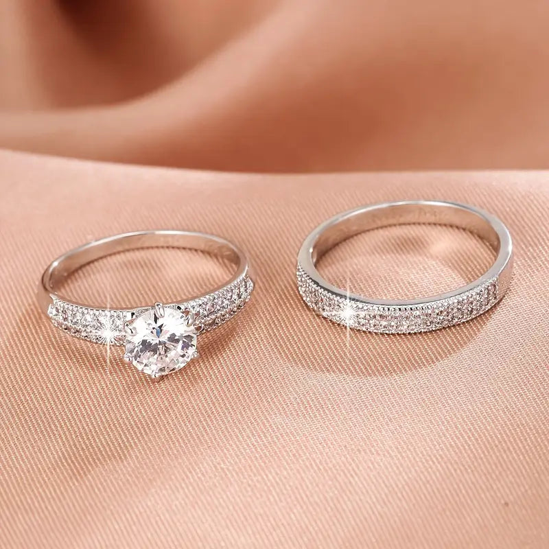 Gold Zirconia Eternity Rings Set