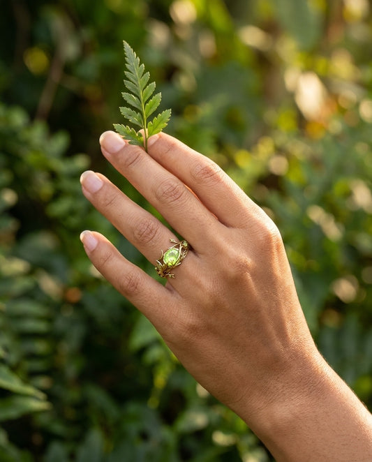 Model wearing Green Opal Natural Ring