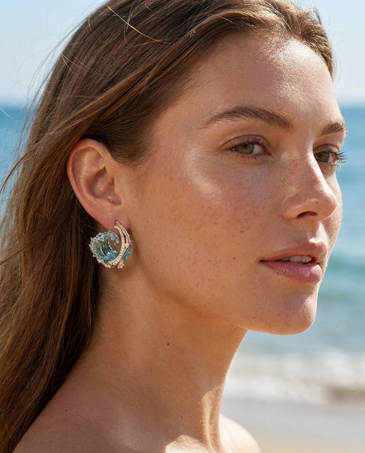 Model wearing Ocean's Oath Earrings
