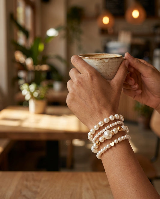 Model wearing Pearl Bracelet Set
