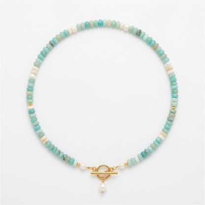 Turquoise Bead Pearl Necklace