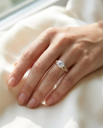 Model wearing Vintage Gold and Silver Crystal Ring