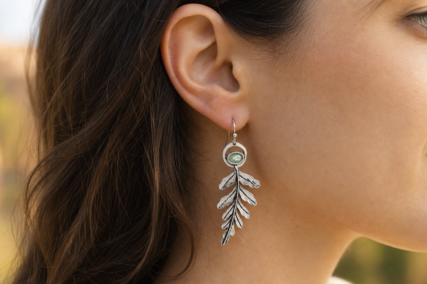 Fern Leaf Drops worn — lifestyle photo